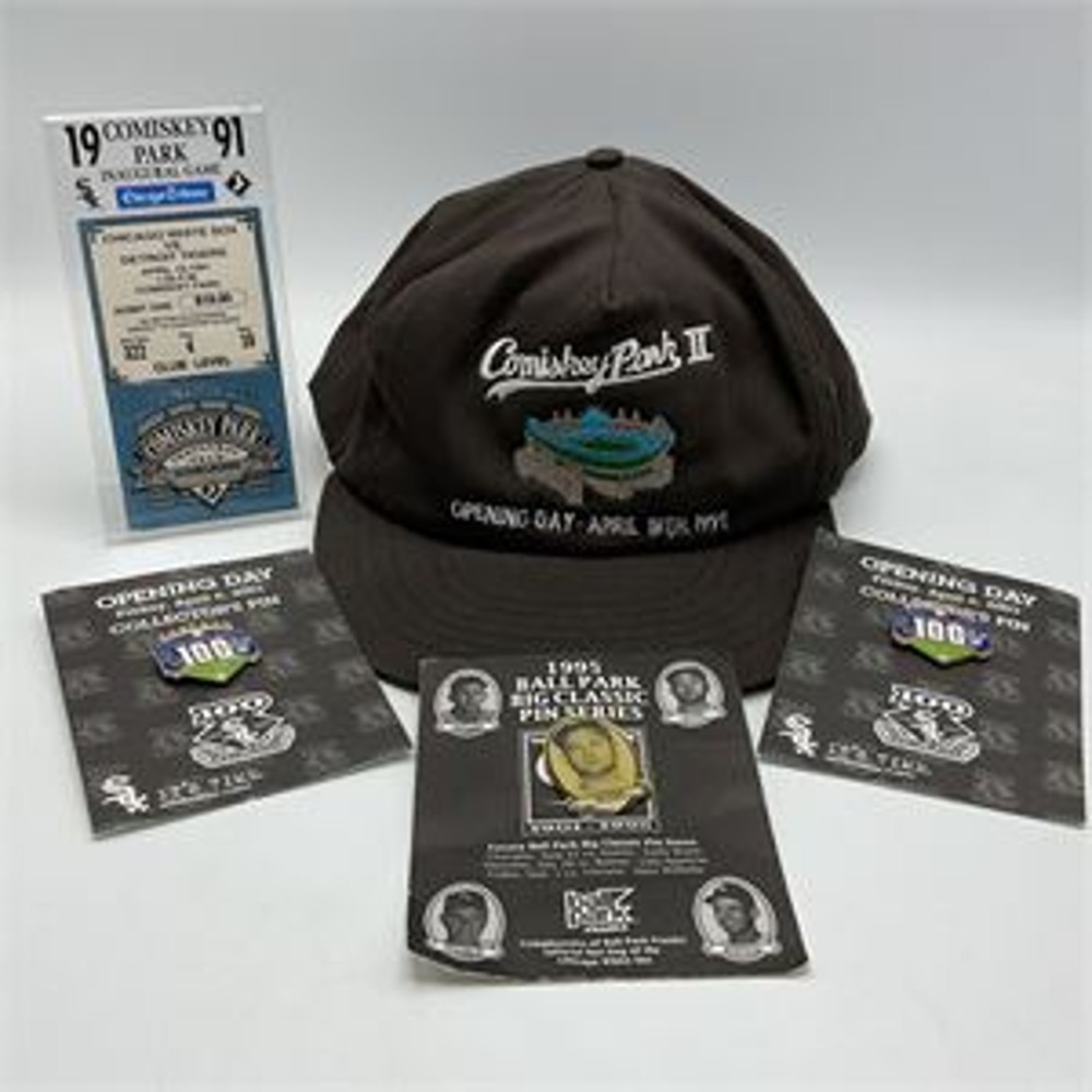Chicago White Sox 1991 Comiskey Park Inaugural Game Hat Pins Ticket Stub Set